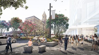 Artist’s impression of the refreshed Quay Street quarter outside the ferry terminal.