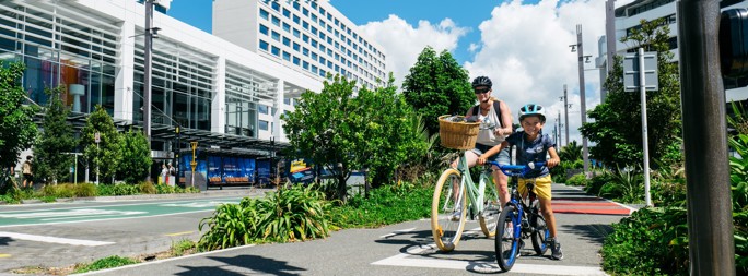 Mum and son ride along Quay Street cycleway