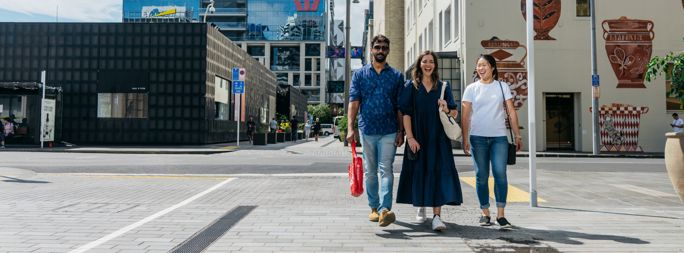 Friends shopping along Galway Street