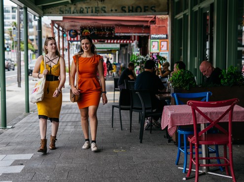 Two girls shopping in Karangahape Road